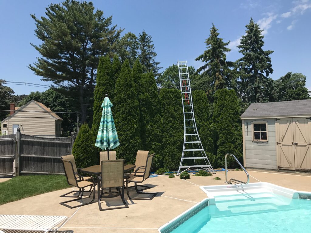 A pool with a ladder.