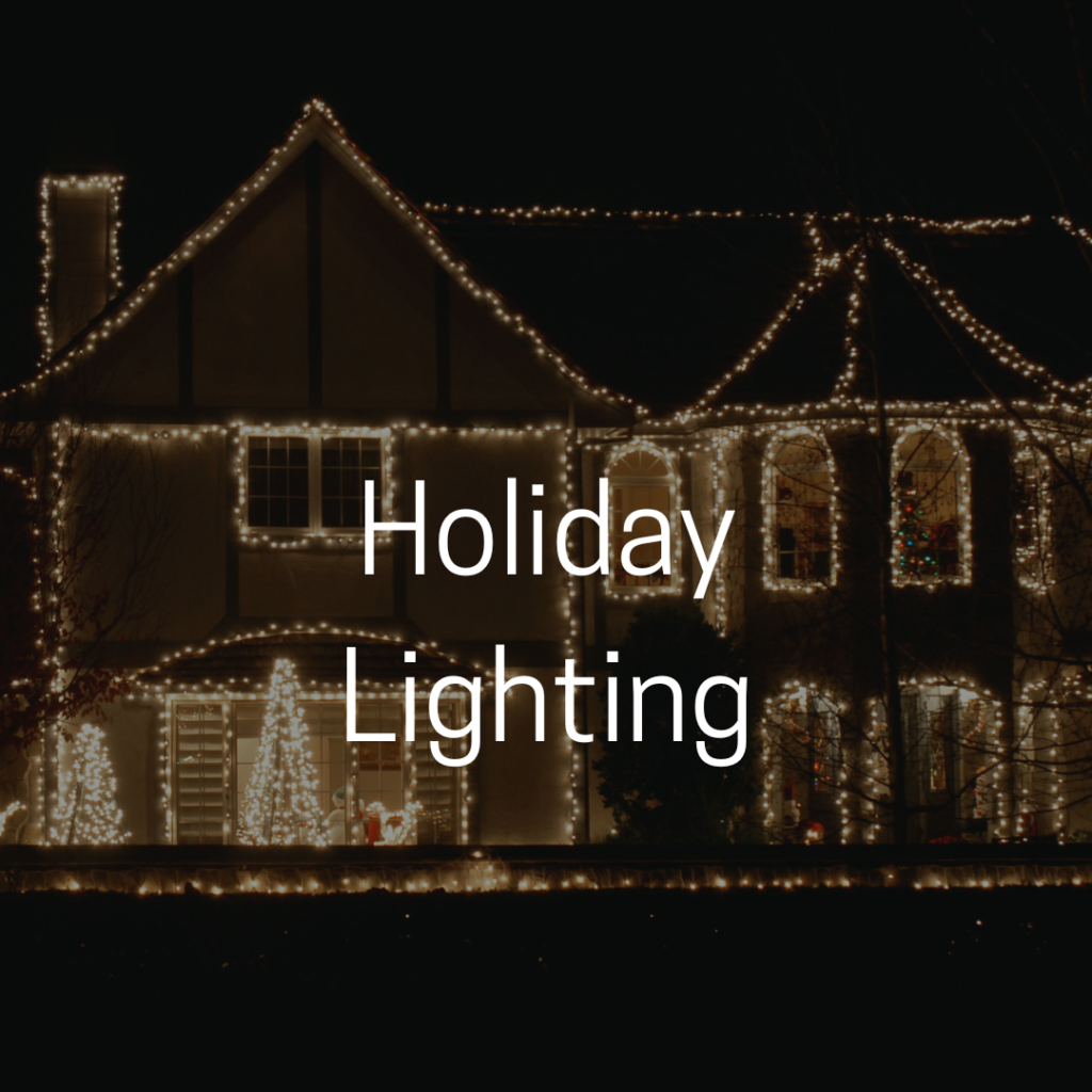 A house with holiday lights and the words holiday lighting.